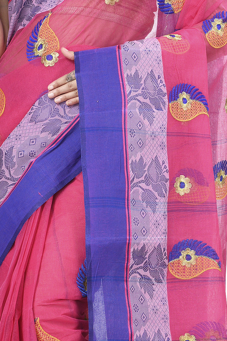 Pink Pure Cotton Shanko_Embro Tant Embroidery (507)